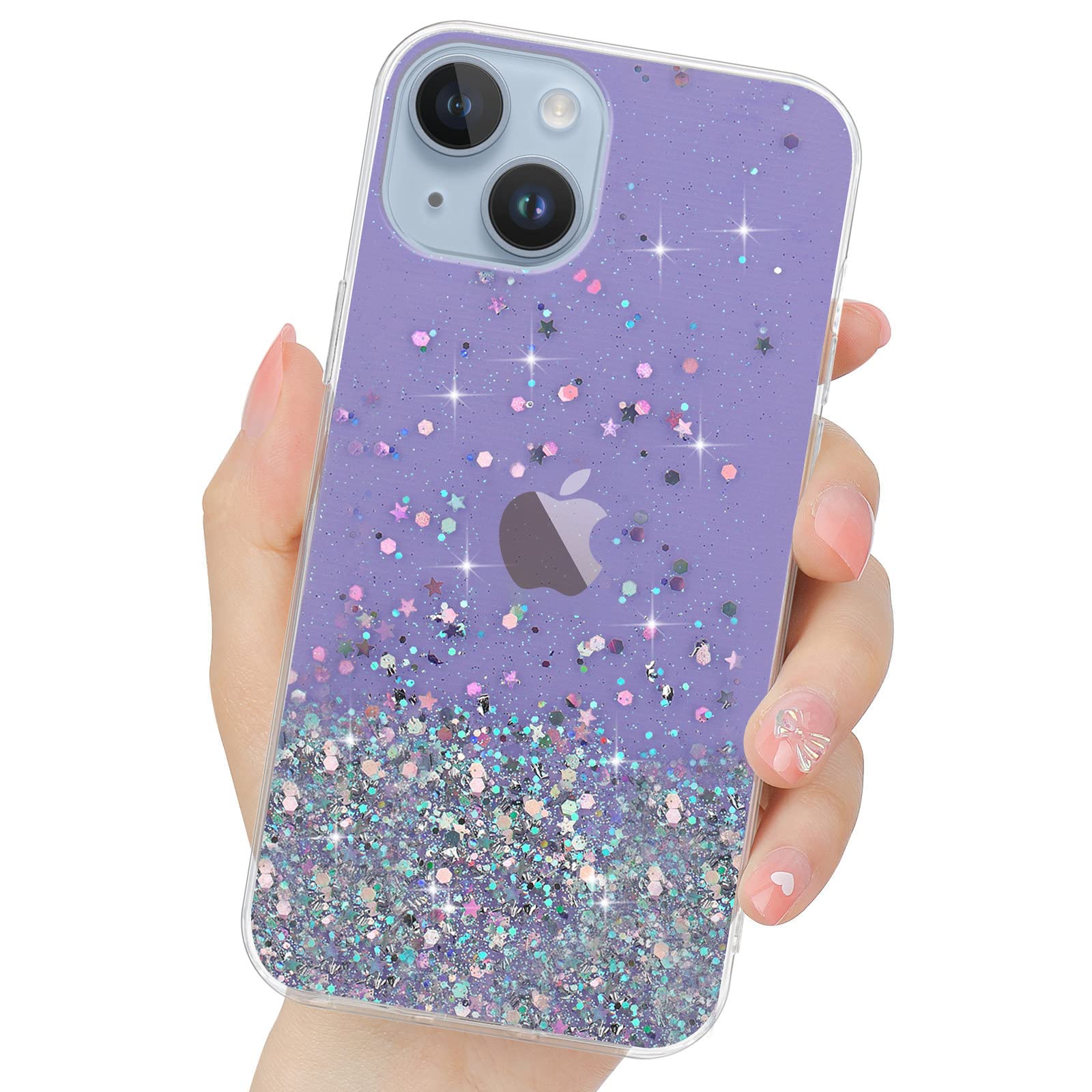LCHULLEfor iPhone 15 Case Girls Women Glitter Bling Clear Cover Cute Crystal Slim Fit Bumper Silicone Phone Case for iPhone 15 6.1inch 2023,Purple
