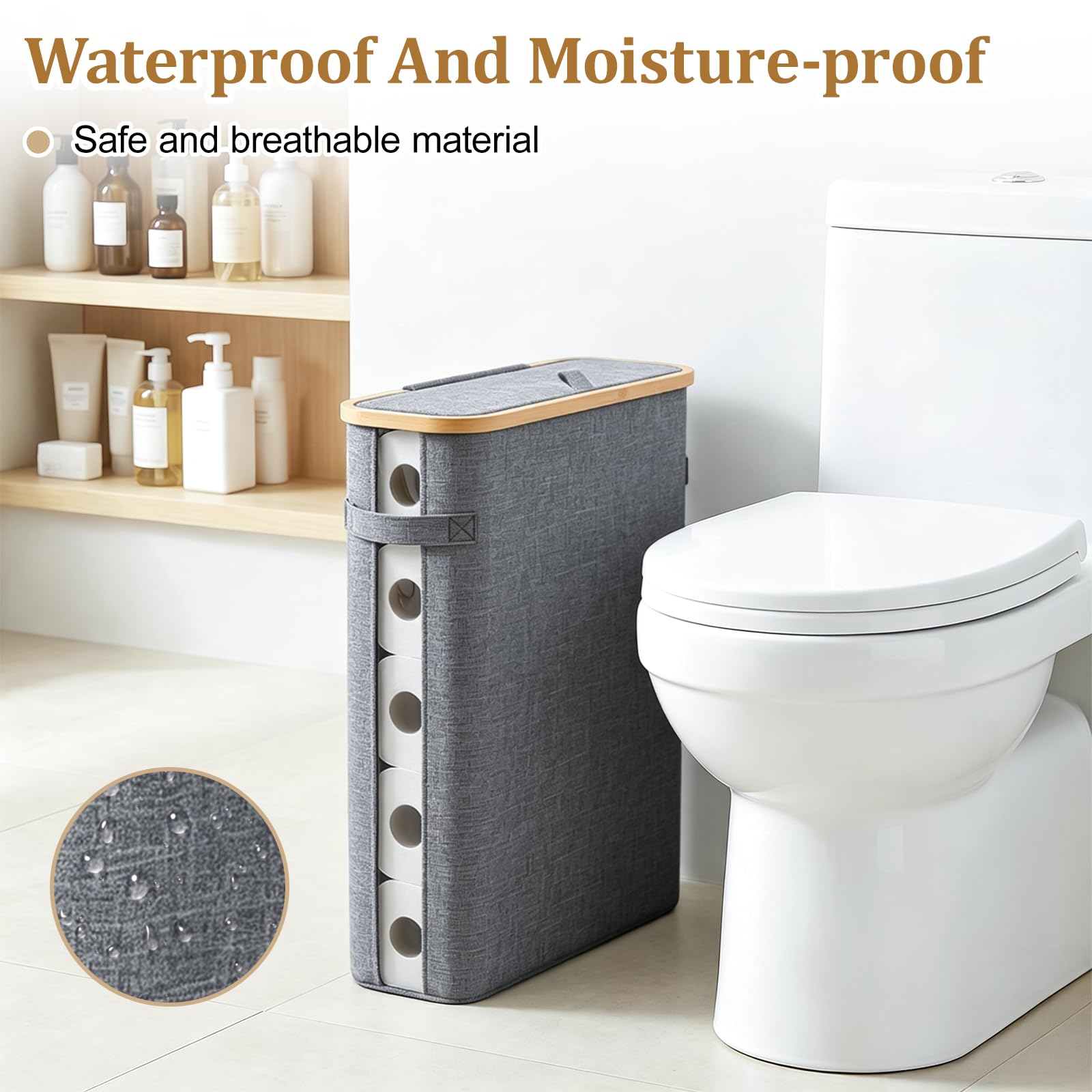 42L Contenitore Porta Carta Igienica con Coperchio Grigio Impermeabile Cestino per Carta Igienica per Bagno e Casa Rotoli di Carta Igienica e Accessori