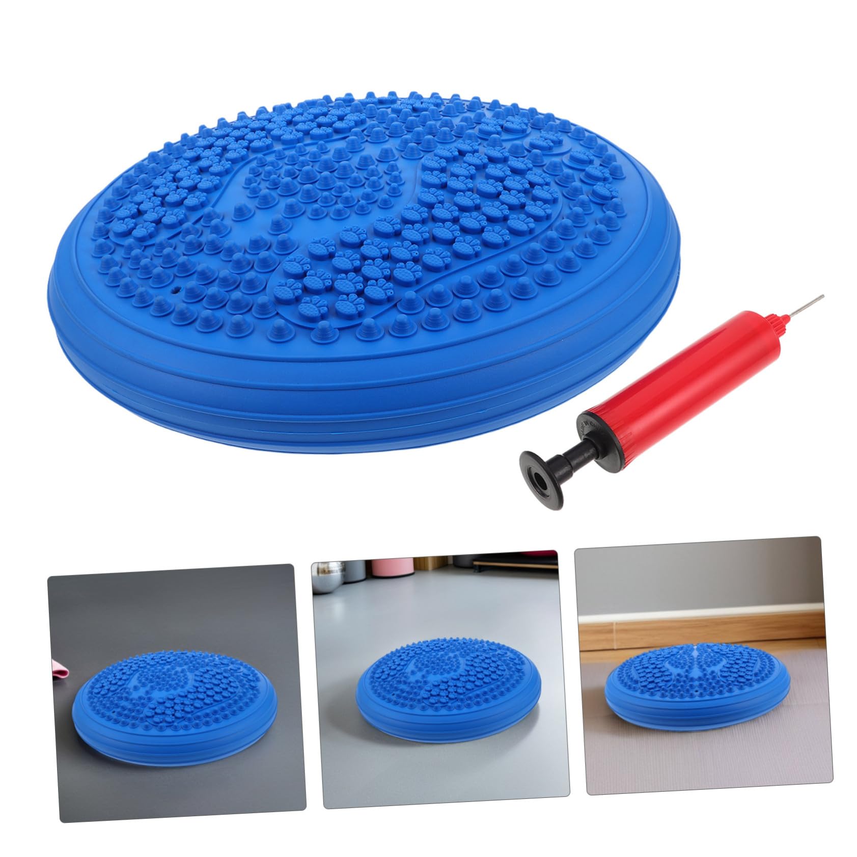 Coussin Gonflable de Yoga avec Surface de Massage Point de Pression Tapis de Stabilité Rond pour Exercices et Jogging Stationnaire Pompe Incluse Bleu Brume