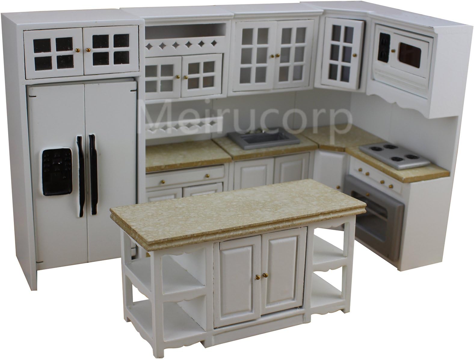Meirucorp Dollhouse 1/12 Scale Miniature Furniture Model Kitchen 6pcs Set Fridge Gas stoves 12340