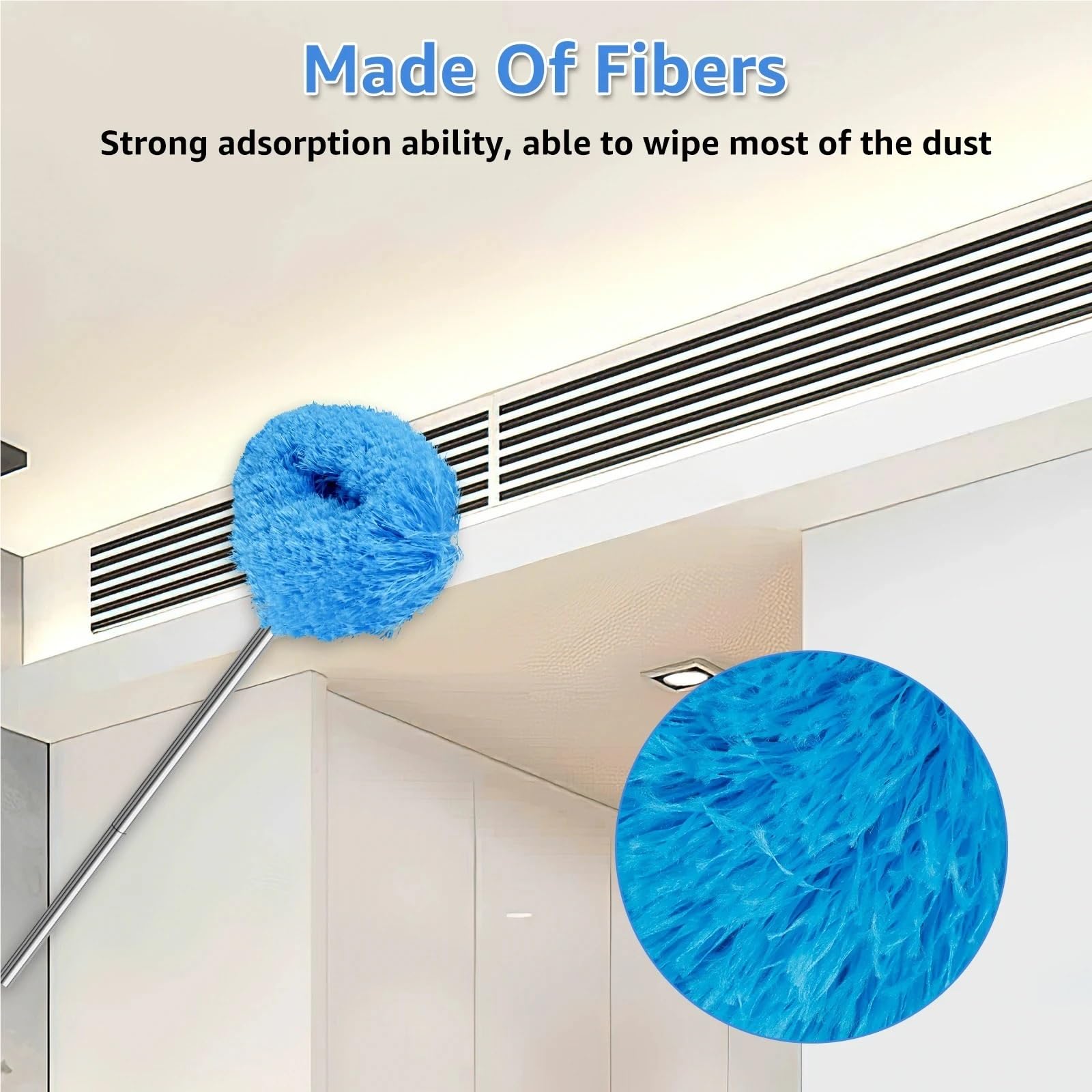 Plumero Atrapapolvo Limpiador de Ventilador Techo con Cepillo eliminación Polvo Poste extensión extraíble(Green)