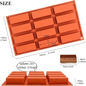 Funshowcase 12 Cavity Narrow Rectangle Bars Silicone Mold