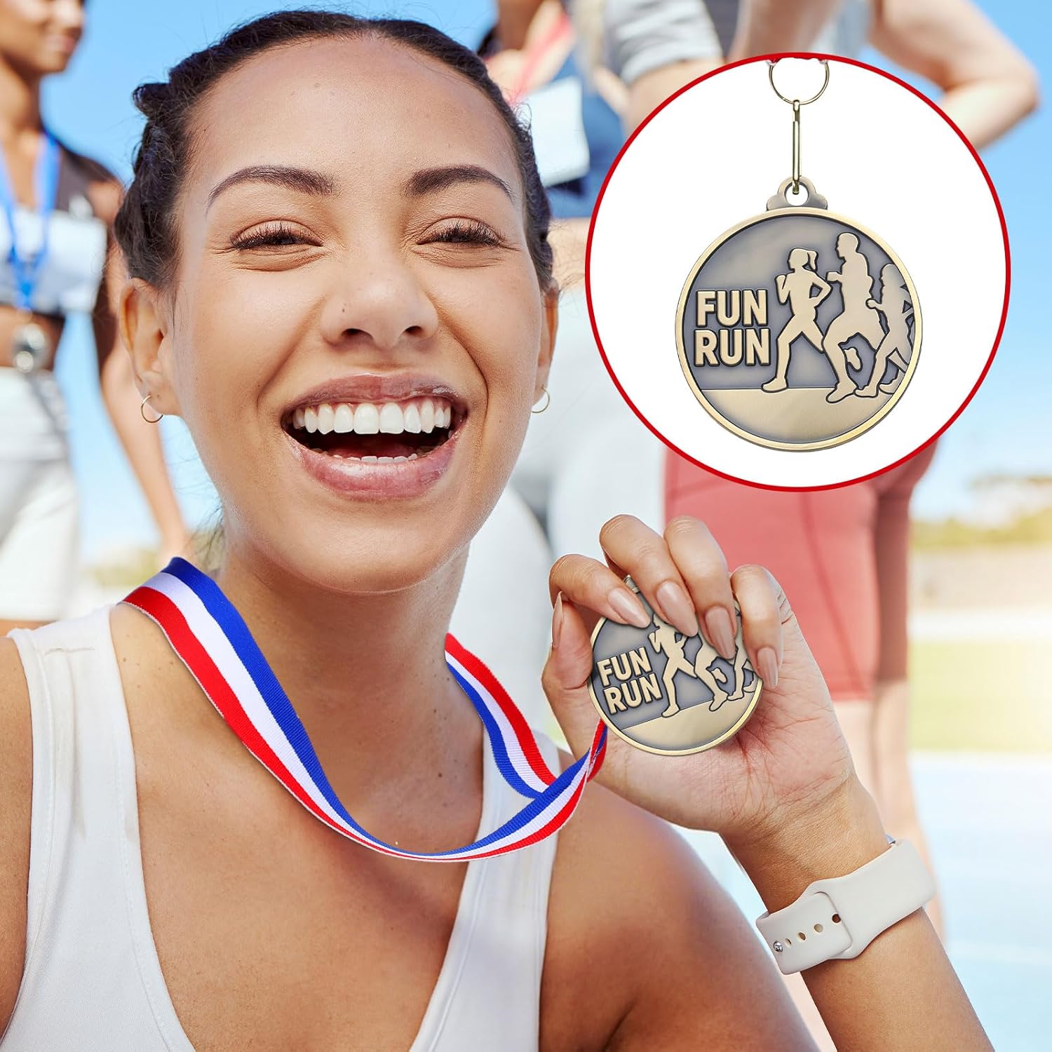 Remuuly 30/60 Pcs Fun Run Medals Bulk 2" Track and Field Medals Abstract Gold Running Trophy with Neck Ribbons Prize Gift for Tournaments Sports Competition Group Adult Event