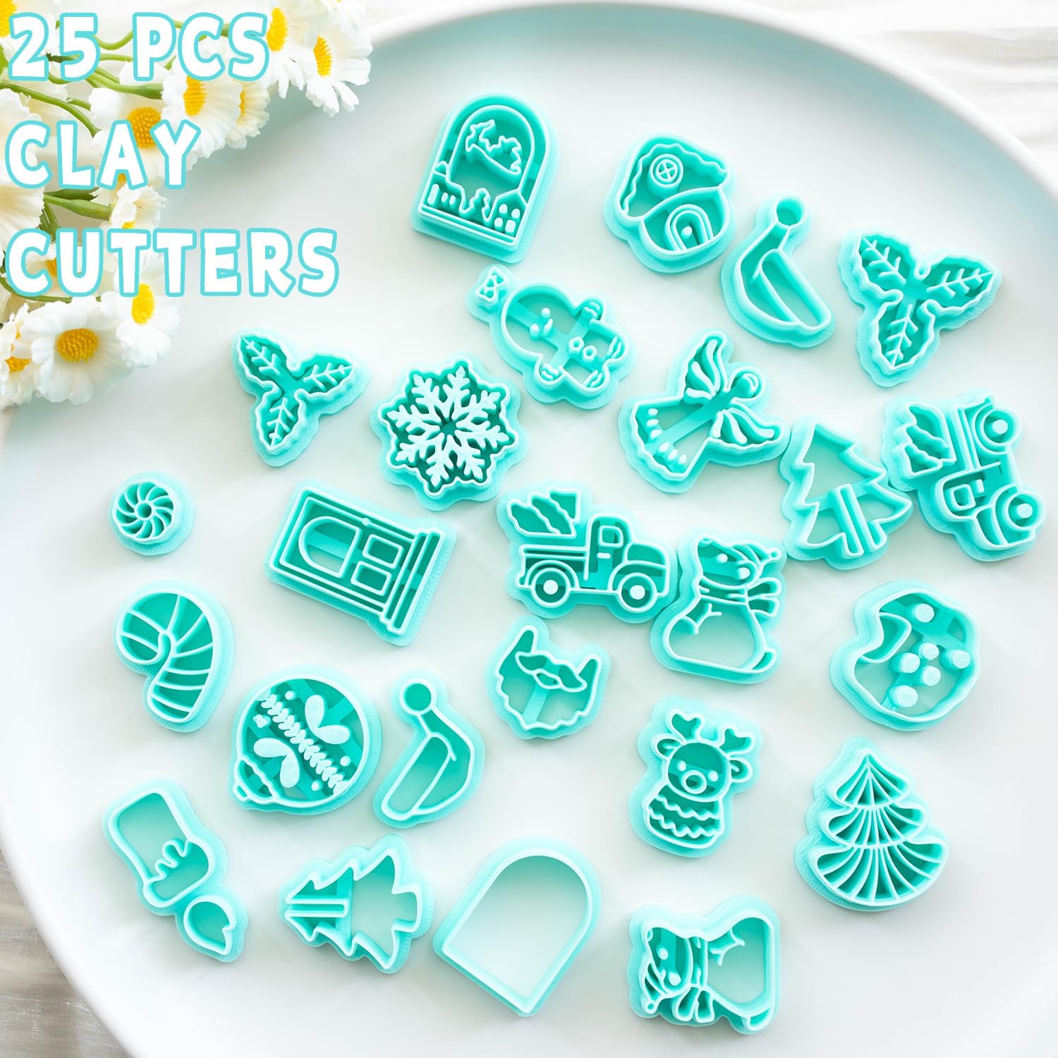 Tainsky Christmas Polymer Clay Cutters, 25 Shapes Winter Holiday Clay Earrings Cutters for Polymer Clay Jewelry
