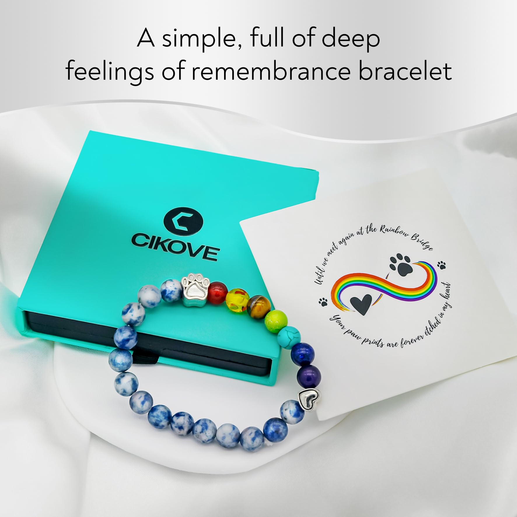 CIKOVE Pet Memorial Gifts,Dog Cat Passing Away Gift,Pet Sympathy Gift,for Loss of Dog Cat Rainbow Bridge Bracelet, Remembrance Pet Paw Print Dead Grieving Sympathy Card,Dog Bracelets for Women