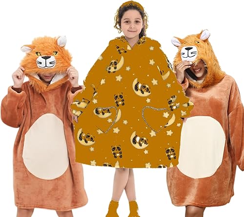 Moinlizy Manta de vestir para niños, acogedora manta de gran tamaño con capucha de franela con bolsillo, manta cálida para regalo de niña y niño,