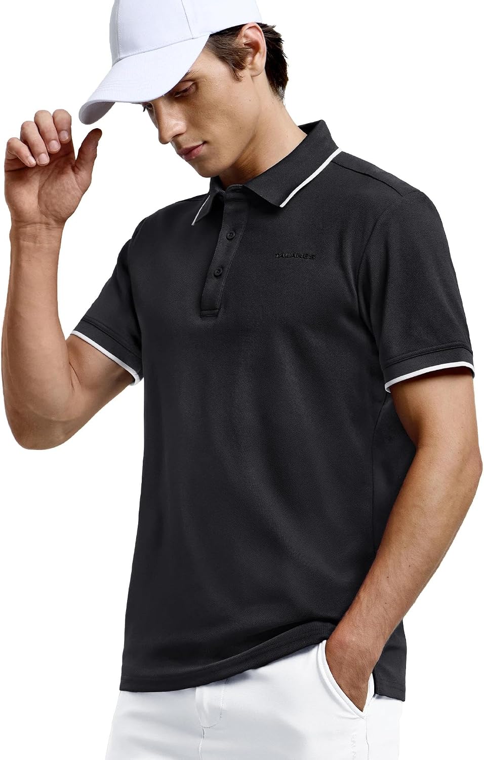 Men's Golf Polo Shirt, Moisture-Wicking Pique | Contrast Rib Collar/Cuffs, Side Vents For Swing Movement, UPF50+