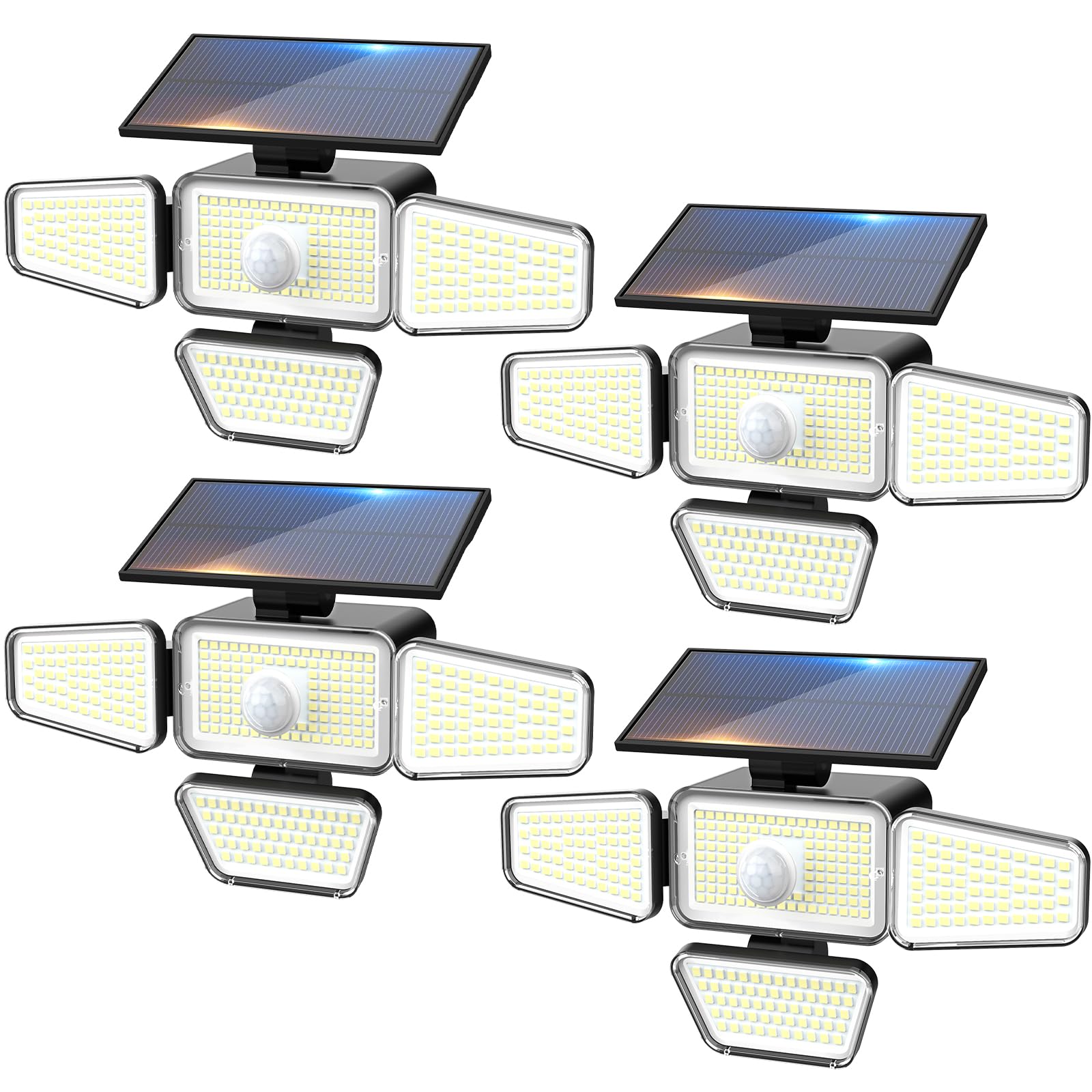 Peasur 4 Stück Solarlampen für Außen mit Bewegungsmelder, 318 LED Solarleuchten Aussen, IP65 Wasserdicht Solar Aussenleuchte für Garten Balkon Garage Zaun