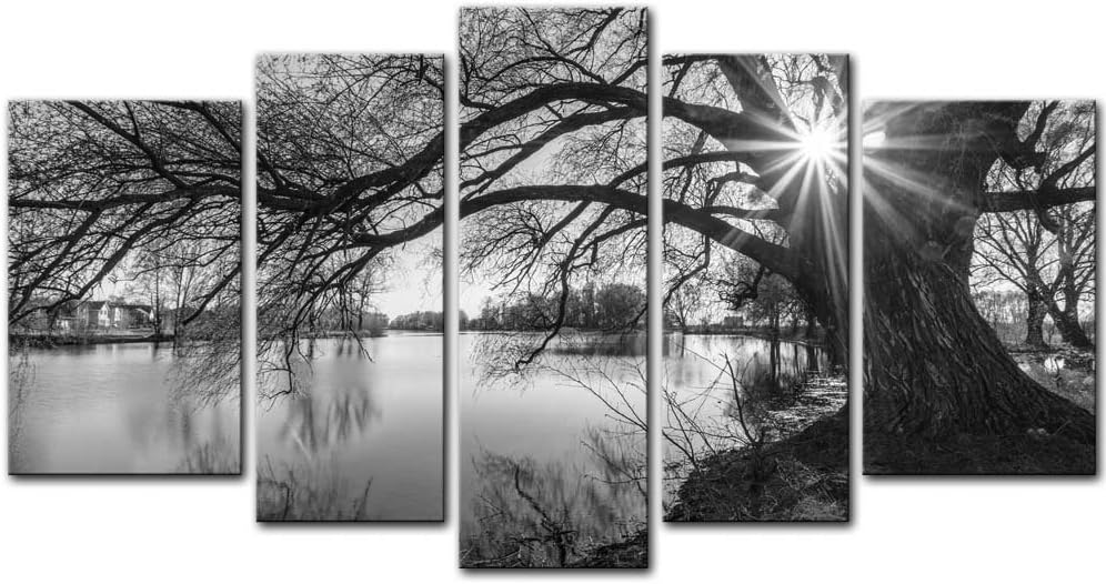 Black and White Tree Wall Art Modern Canvas Painting Tree Life Wall Art The Picture for Home Decoration Lake Landscape Print On Canvas Giclee Artwork for Wall Décor