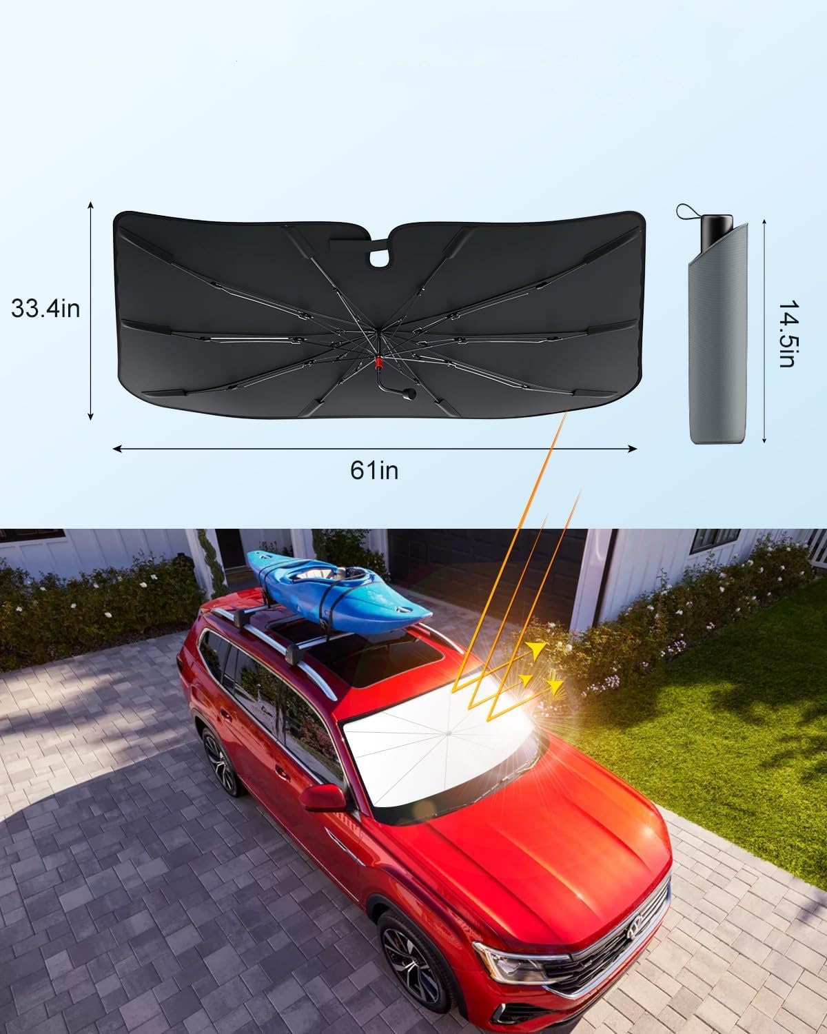Auto Sonnenschutz Regenschirm für VW T6/T6.1/ T6 California, Faltbarer Windschutzscheibe Sonnenschutz UV-Schutz Reflektor mit Flexiblem Biegbarem Griff,L
