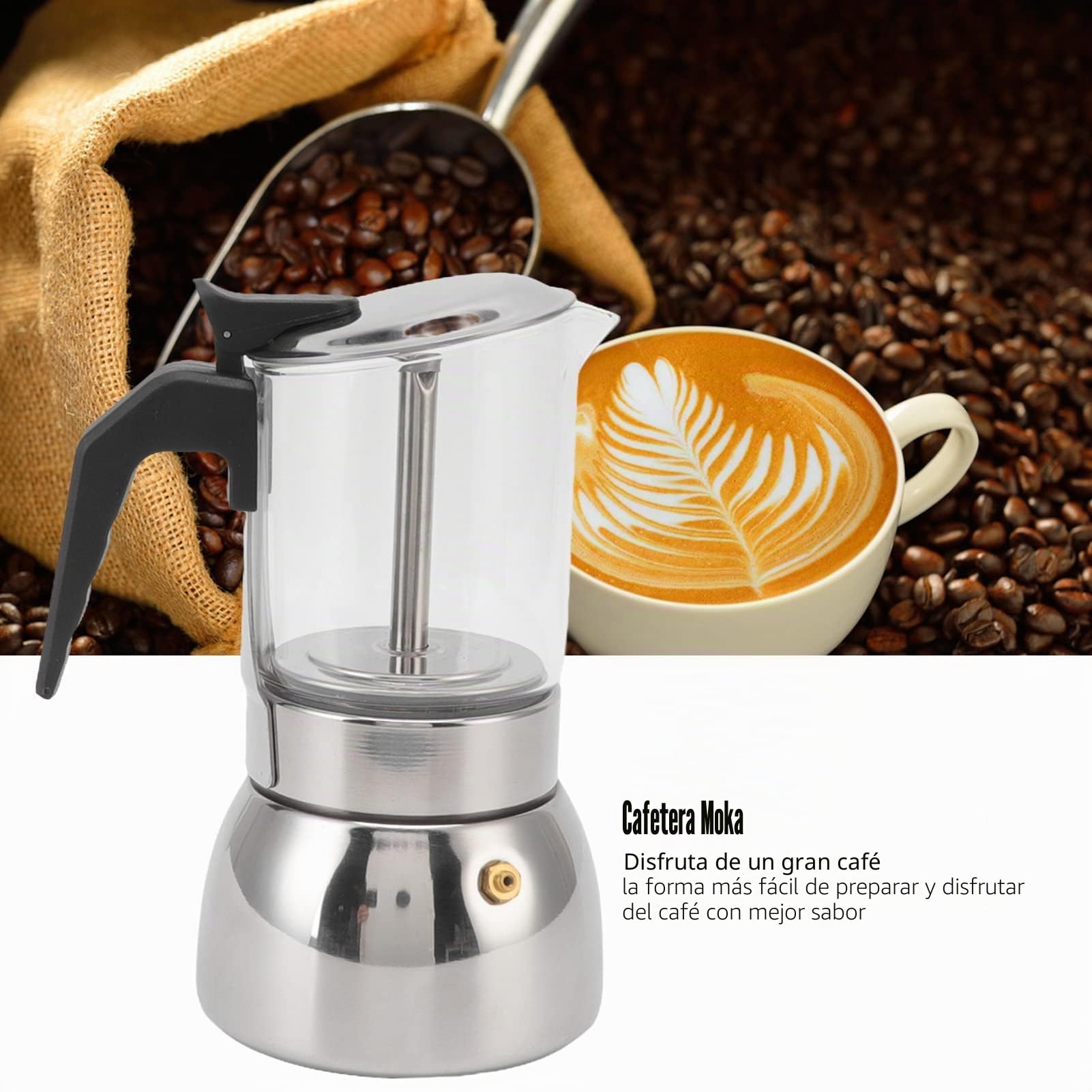Pilipane Olla Moka De Inducción, Cafetera Para Café Italiano, Cafetera Para Estufa Con Diseño De Vidrio Transparente Y Acero Inoxidable De 200ml/300ml(300ml)