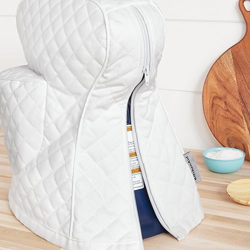 Miniatura 5 de KITCHENAID Fitted Tilt-Head Stand Mixer Cover with Storage Pocket, Quilted 100% Cotton,14.4"x18"x10", White Blanco