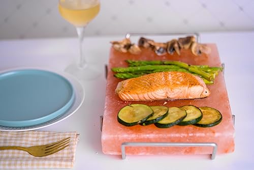 Miniatura 5 de Spantik Juego de bloques de sal profesional con bandeja de acero de 12 x 8 x 1.5 pulgadas, plato de cocina del Himalaya para asar, cocinar, servir,