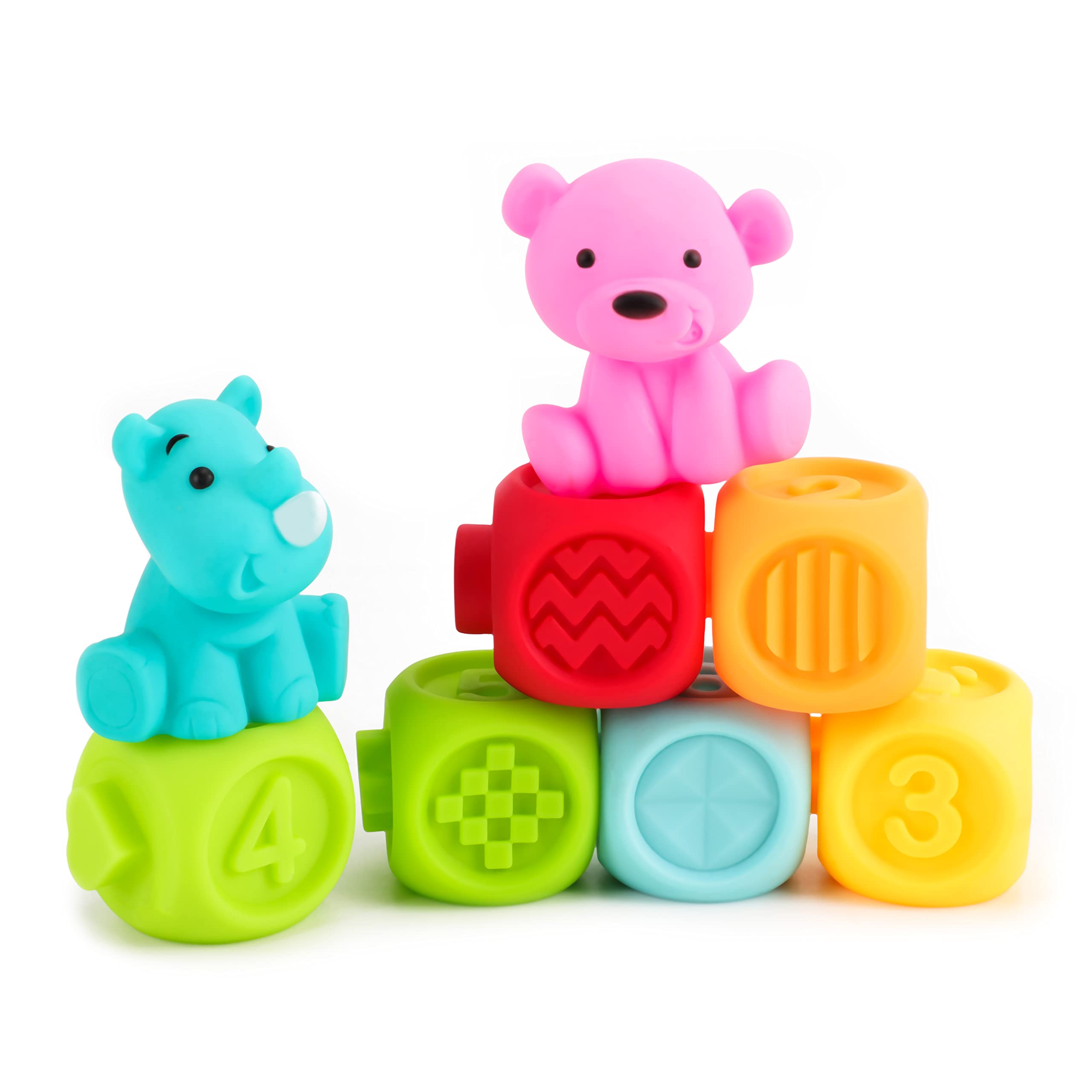 Baby Learning Cubes – Small Number Block Cubes & Animal Toys for Toddlers – STEM Learning & Education Toys w/ Sensory Stimulating Colors and Textures for Early Brain Development