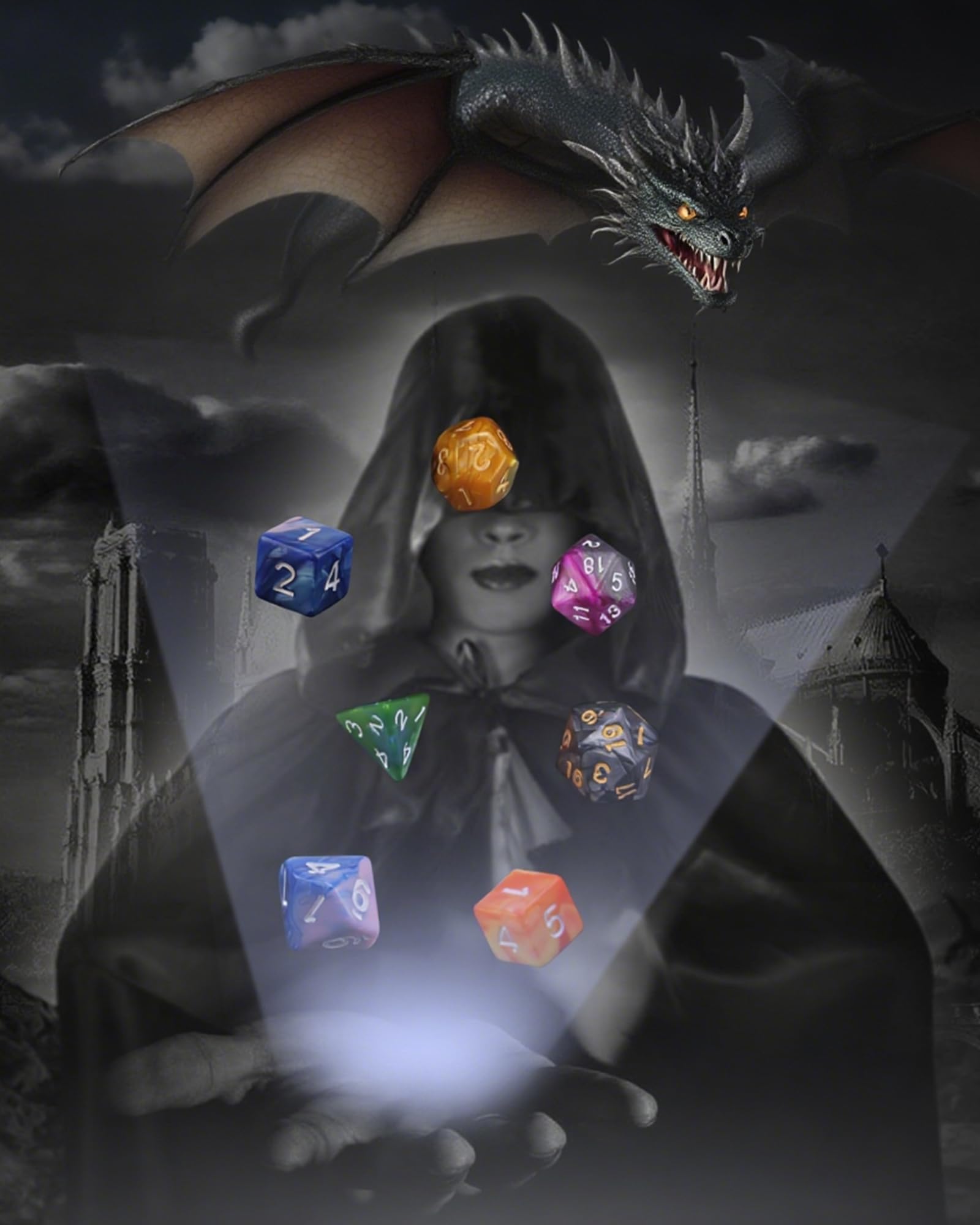 Jeu de Dés Polyédriques 42 Pièces 6 Sets Dés JDR D&D RPG MTG Jeux de Table avec Pochette