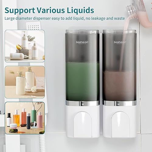 Miniatura 6 de Dispensador de jabón de ducha 2 en 1, 2 dispensadores de champú y acondicionador de 16.9 fl oz, dispensador de ducha montado en la pared,