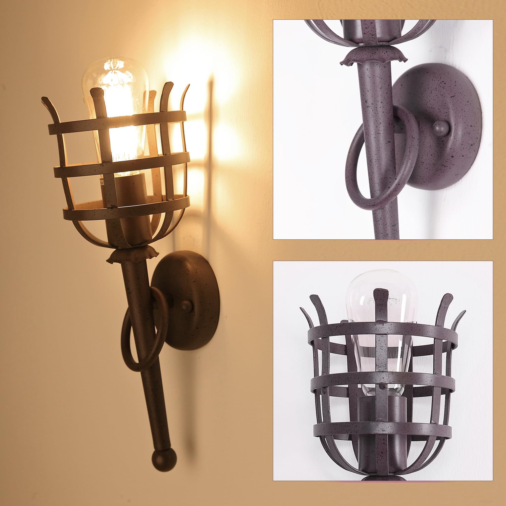 Wandleuchte Wandfackel Fackelleuchte 230V Wandlampe Rostoptik E27 Rustikal Höhe 38cm
