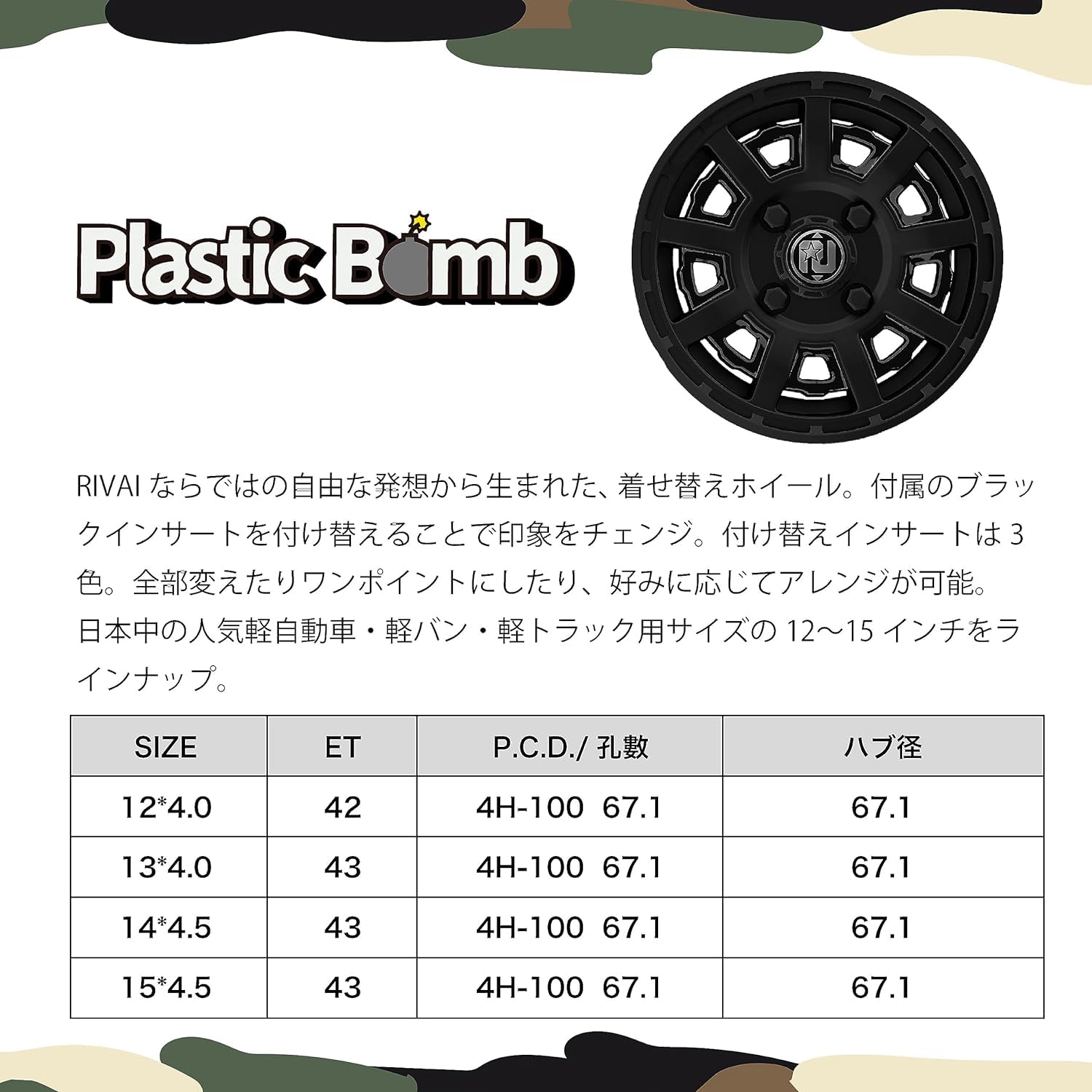 Amazon.co.jp: RIVAI OFFROAD Plastic Bomb 12×4.00B 4H 100 +42 67.1Φ