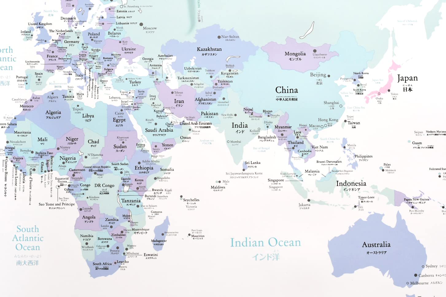 Amazon | さわやかなパステル調の世界地図 (A1) 日本語＋英語表記