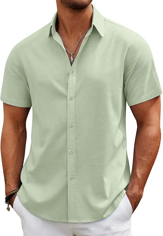 COOFANDY Mens Casual Beach Shirts Short Sleeve Button Down Shirts Summer Vacation Untucked Dress Shirts