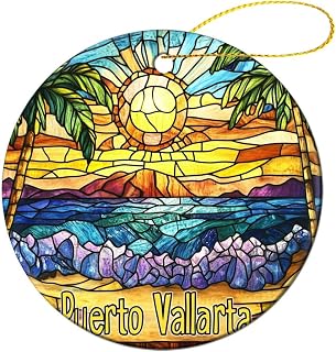 Christmas Ceramic Ornament Tropical Palm Tree Landscape Christmas Tree Ornaments Puerto Vallarta Honeymoon Vacay Travel Gift Keepsake Funny Christmas Hanging Tree Decor Ornament