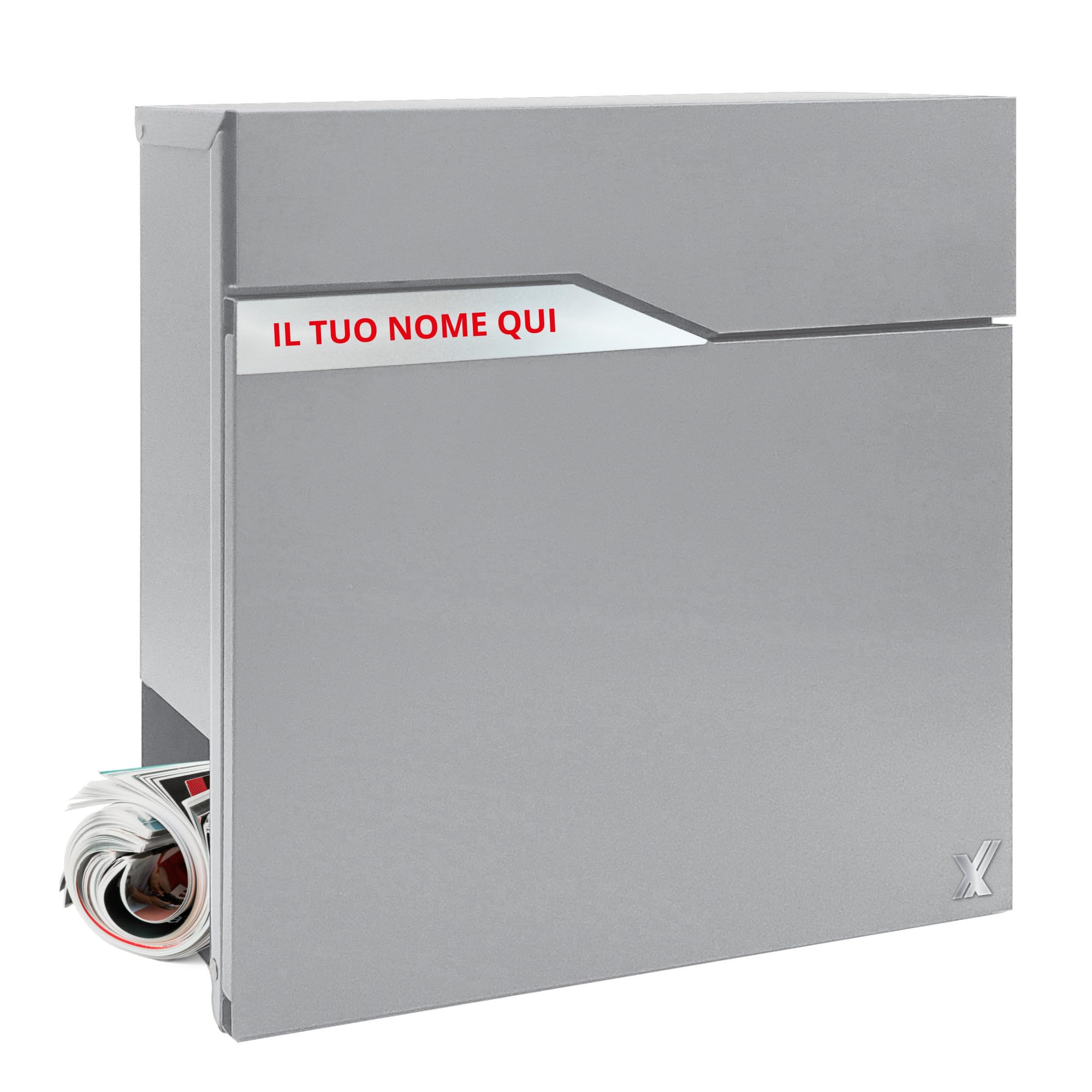 ALUBOX Urania Buzon Exterior Moderno de Acero y Chapa galvanizada 37x37x11 CM Placa Personalizada y Cerradura Buzon Antirrobo Buzones de Correos Exterior FABRIGADO EN Italia (Plata)