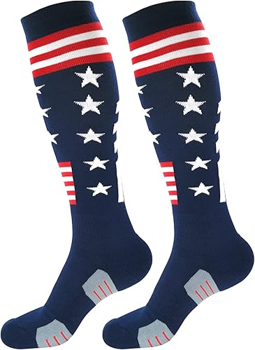 Calcetines atléticos hasta la rodilla con la bandera estadounidense para béisbol, fútbol, sóftbol y fútbol