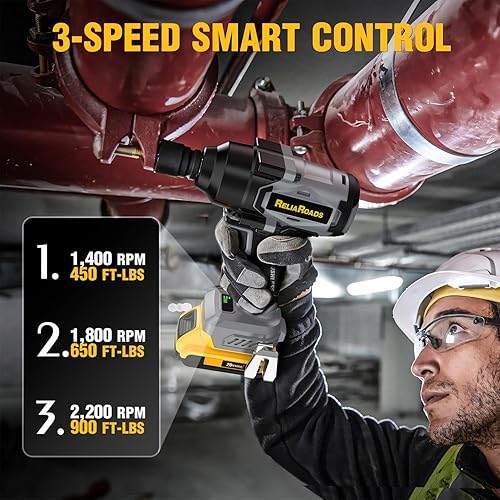 Miniatura 6 de Llave de impacto inalámbrica de 900 pies-libras, pistola de impacto de 12 pulgada compatible con batería DeWALT 20V MAX, destornillador de impacto