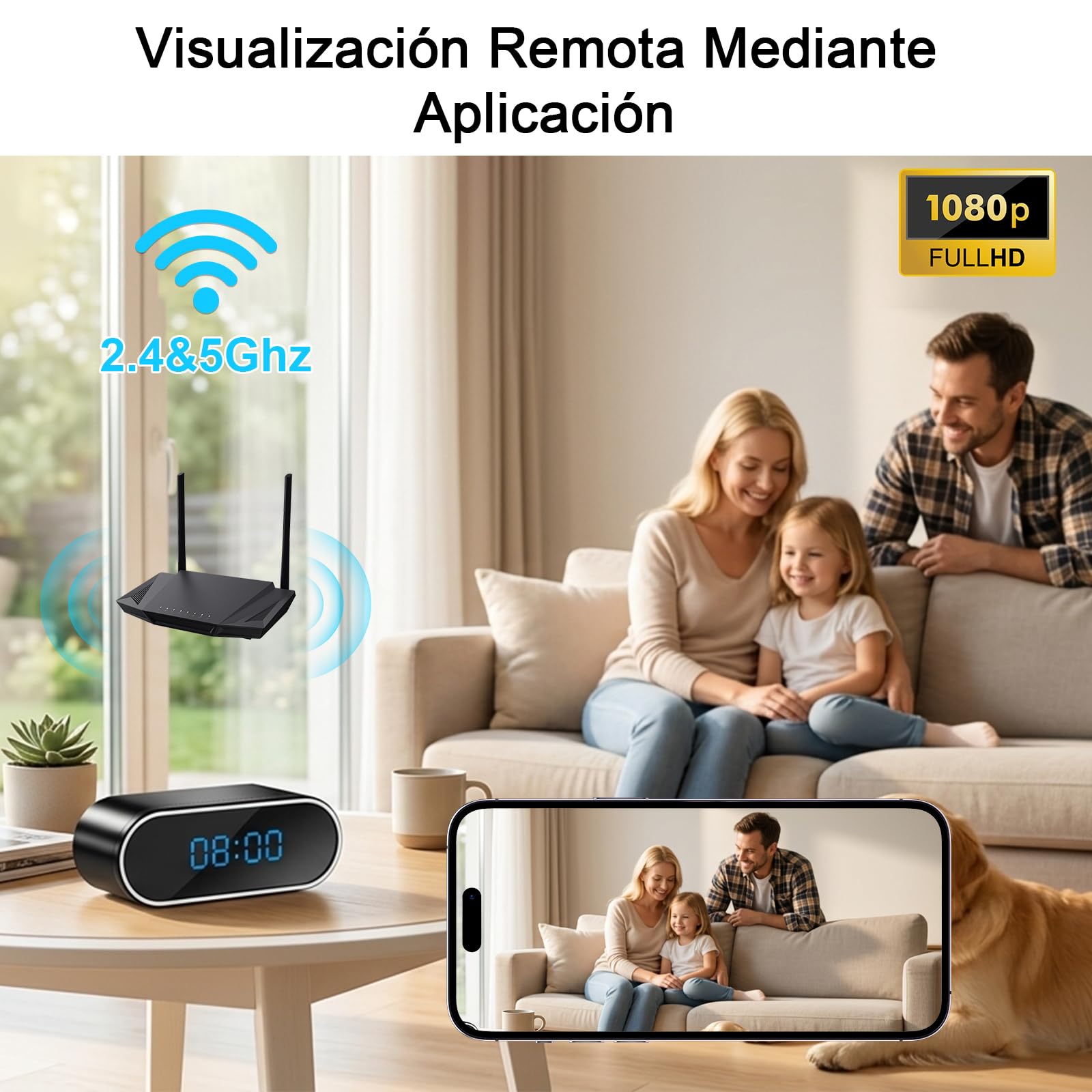 Cámara Oculta en Reloj, Cámara Espía Oculta con Wi-Fi 5G | Mini Cámara Oculta con WiFi de 120°, Visión Nocturna, Detección de Movimiento y Grabación en Bucle, Vista de la Aplicación
