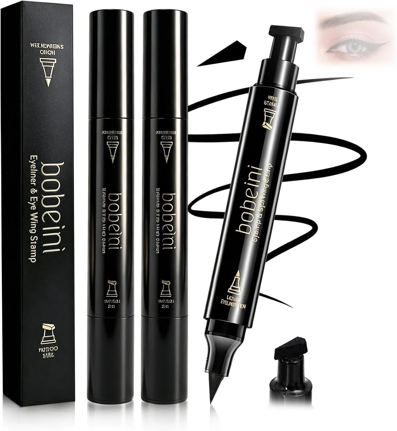 3 Stück Eyeliner Stempel,Dreieck Stempel Für Gleichmäßige Eye Linien,Schnell Trocknender Eyeliner,Langanhaltend,Einfaches Augen-Make-up für Anfänger,Für Hause Und Unterwegs(Schwarz)