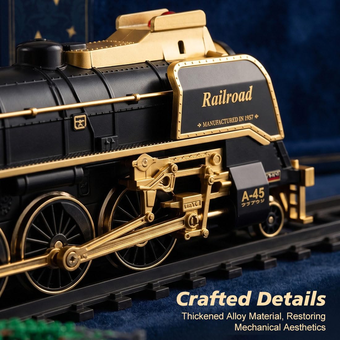 Train à vapeur électrique, locomotive vintage avec effet fumée, kit de train RC avec chariot ferroviaire, long chemin de chemin, marche avant et arrière, effet sonore 801B-1