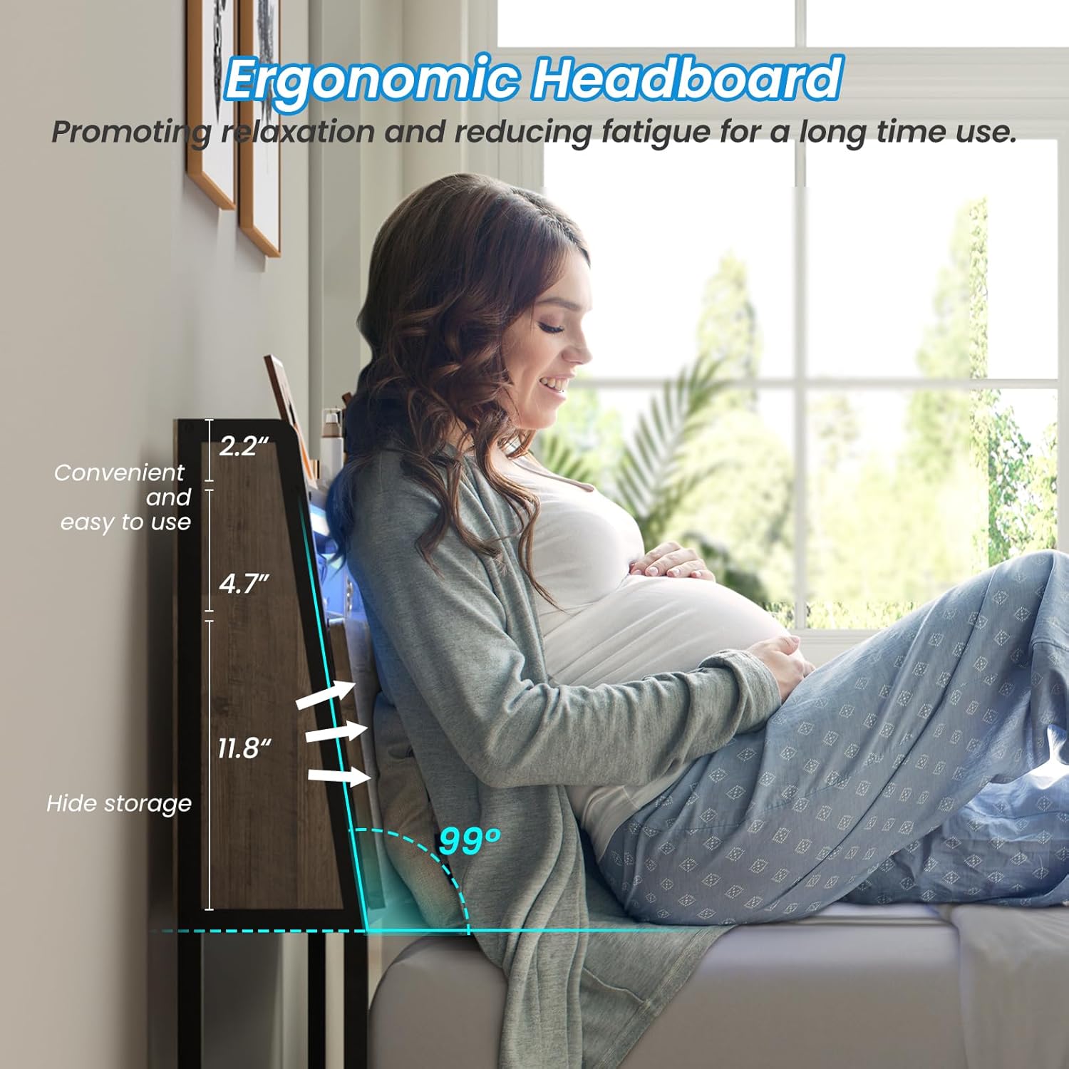 BedStory Bed Frame Queen Size with Charging Station, LED Bed Frame with Wood Storage Headboard, Ergonomic Headboard with Under Bed Storage, No Box Spring Needed, Noise Free Easily Assembly - Image 6