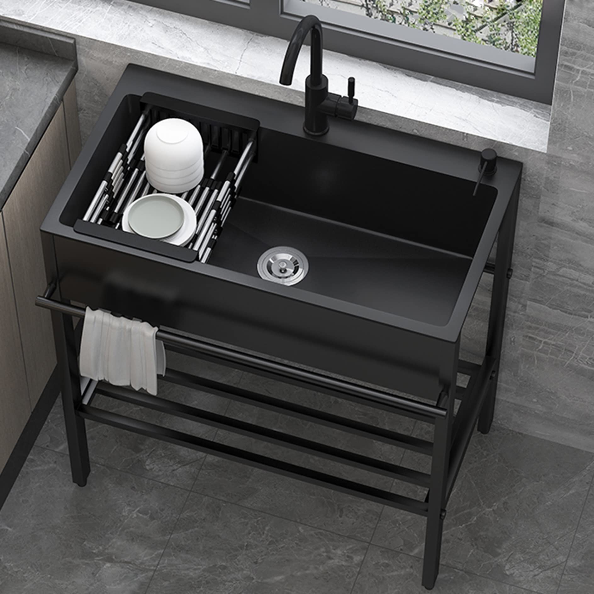 WIQUYBML Stainless Steel Utility Sink for Washing, Single Bowl Catering Commercial Restaurant Kitchen Set with Tap, Garage, Restaurant, Kitchen, Laundry Room, Outdoor…