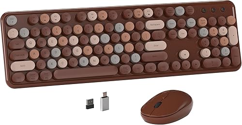 Miniatura 8 de Combo de teclado y mouse inalámbricos de color con teclas redondas estilo máquina de escribir, diseño retro, interruptor de encendido, diseño negro,