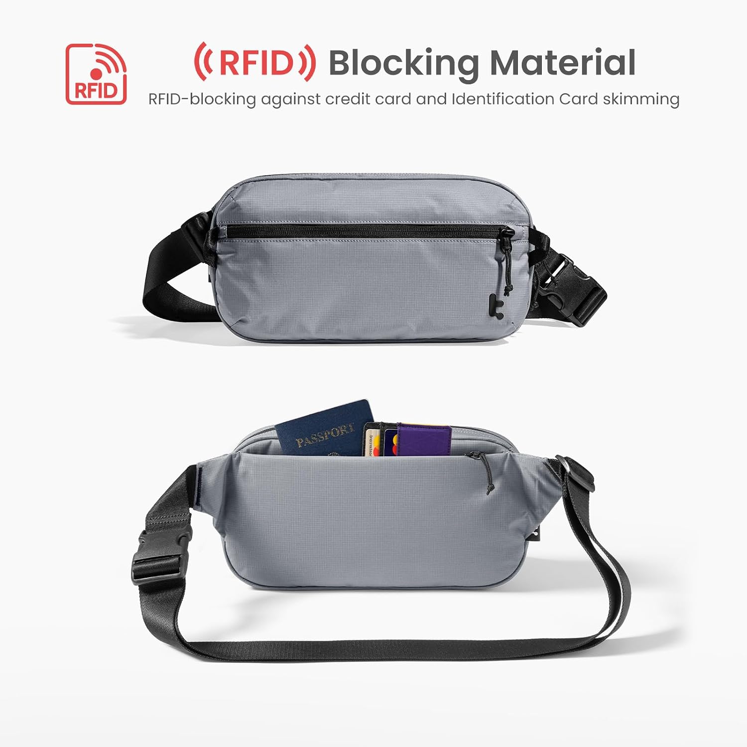 tomtoc 3.5L Sling Bag with RFID Blocking Crossbody Chest Pack for Men Women | EDC Minimalist Shoulder Bag, Water-resistant Lightweight Carrying Waist Fanny Pack for Travel, Daily Commute, Hiking, Walking