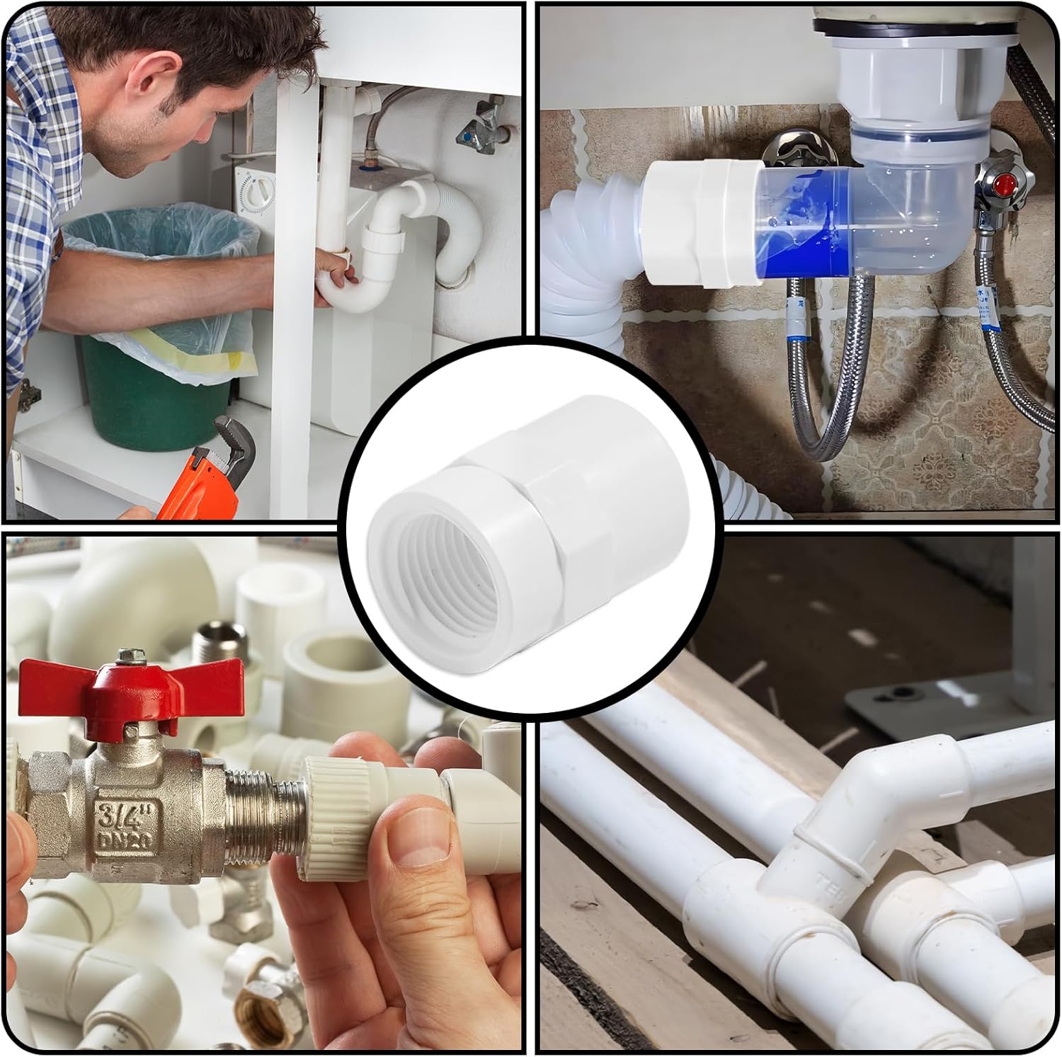 11PCS PVC Pipe Fittings,1/2Inch PVC Coupling Fittings White Female Thread Pipe Fitting Adapter Connector for Schedule40,Female Thread Pipe Coupling