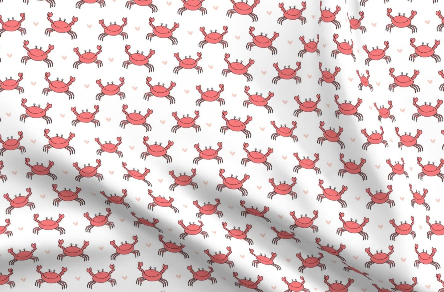 Spoonflower Fabric - Dancing Crab Coral Cute Summer Nautical Best Crabs Ocean Sea Printed on Minky Fabric by The Yard - Sewing Baby Blankets Quilt Backing Plush