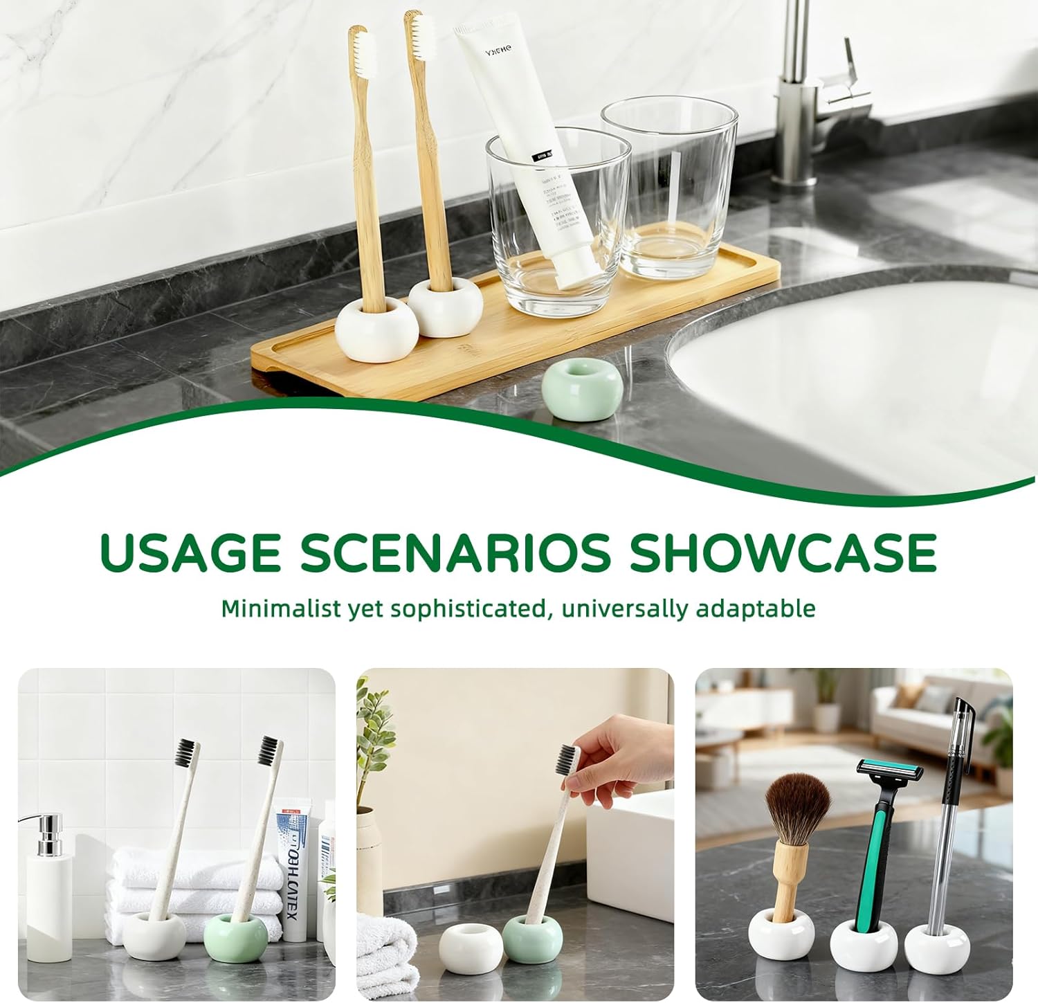 2Pcs Ceramic Toothbrush Holders for Bathrooms Countertop Toothbrush Holder Vanity Makeup Brush Holder Pen Holder Razor Holder Bathroom Tooth Brush Holder Toothbrush Stand - Image 7