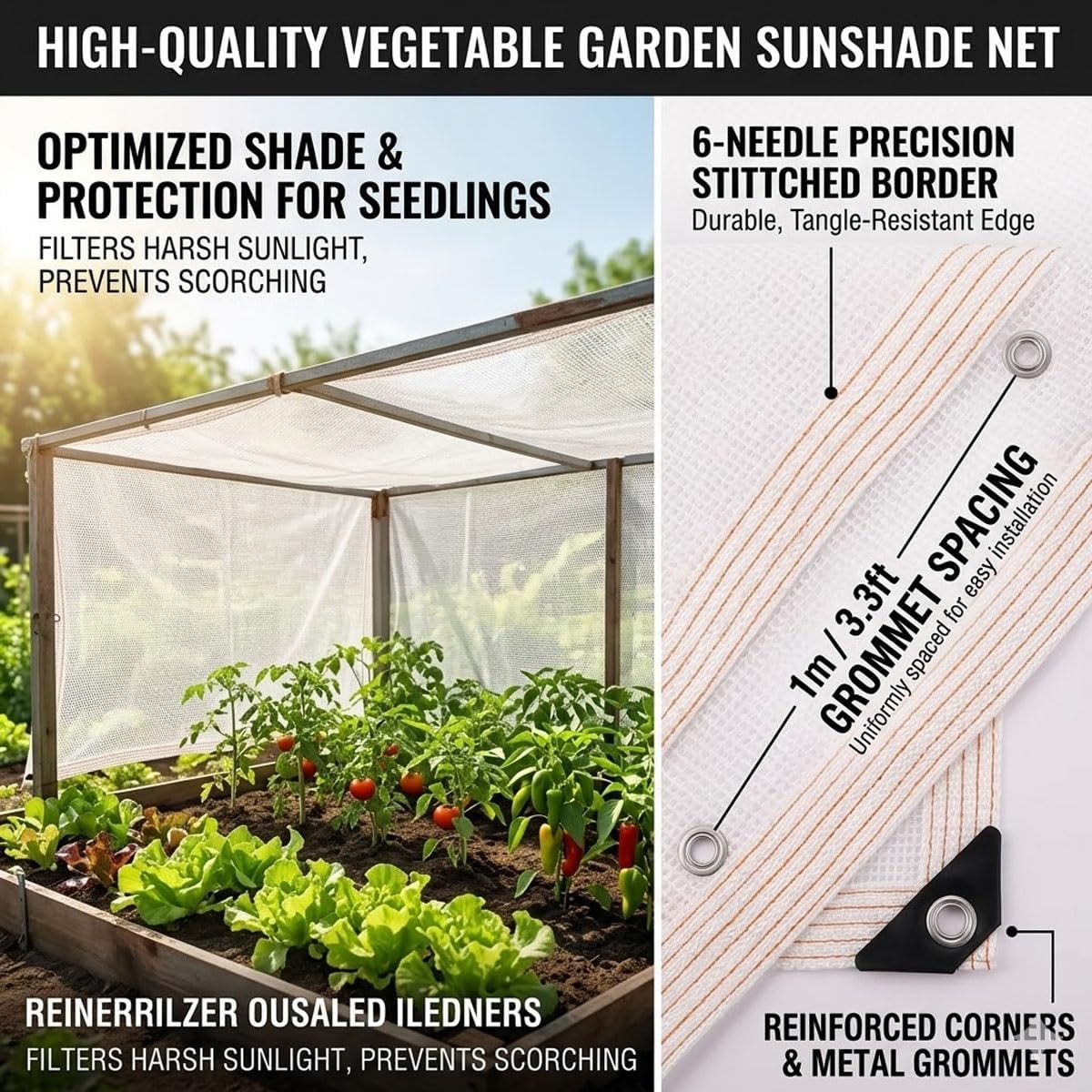 50% White Shade Cloth with Grommets, HDPE Shade Net for Garden, Greenhouse Mesh Tarp Water Permeable, Sunblock Cover for Patio Vegetable Bed Dog Kennel Coop(14x20ft)