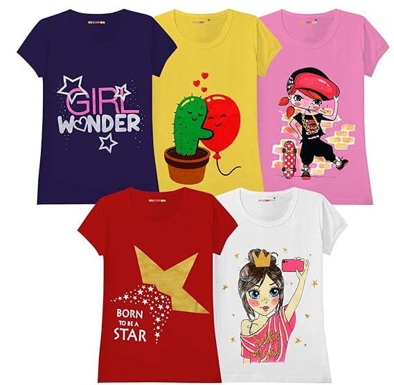 Kuchipoo Girls Cotton T-Shirt - Combo of 5 (KUC-TSHRT-144)