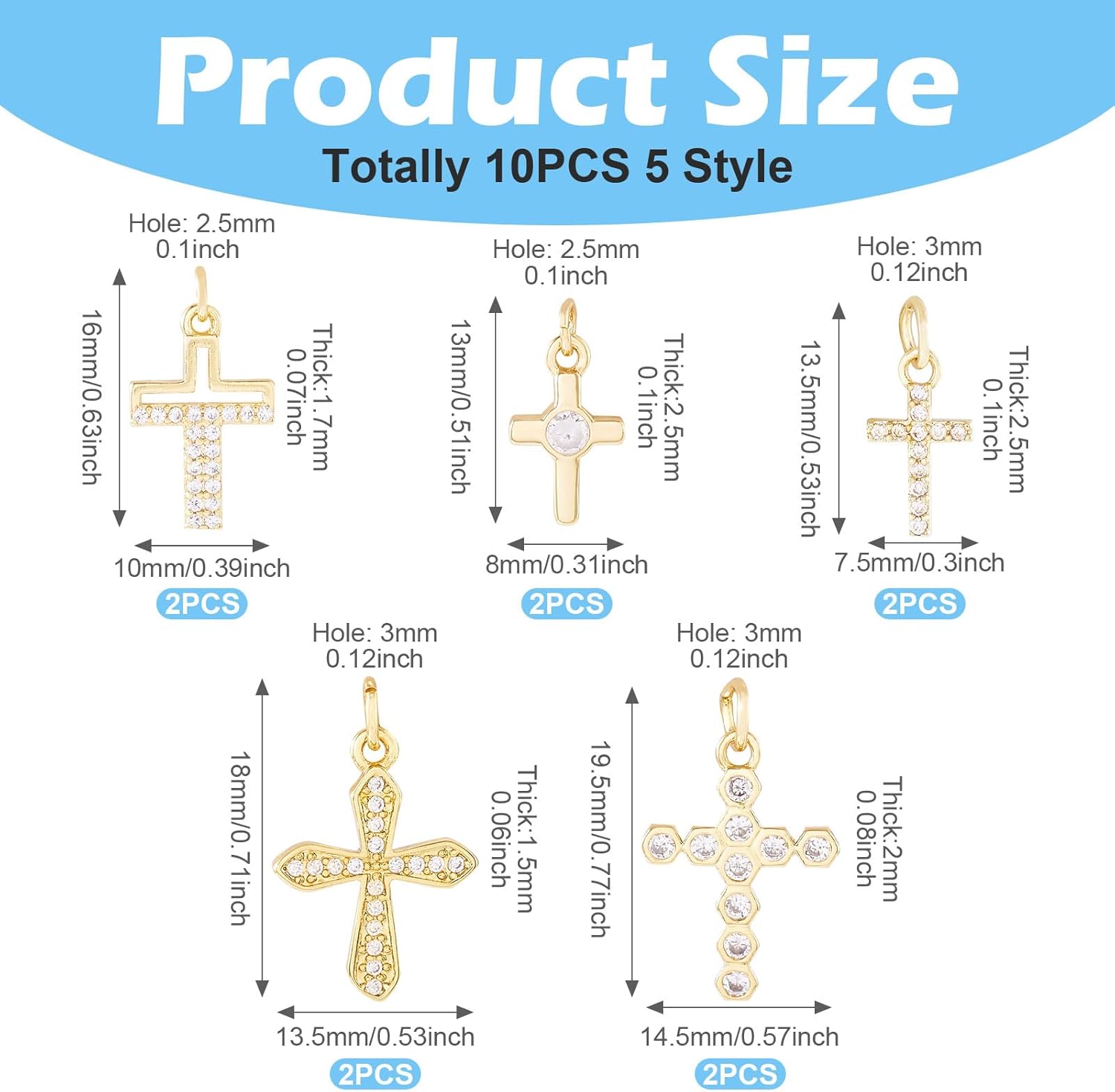 18K Gold Plated Charms Assorted Micro Pave Cubic Zirconia Charms with Jump Ring for DIY Crafts Earring Necklace Bracelet Jewelry Making - Image 2