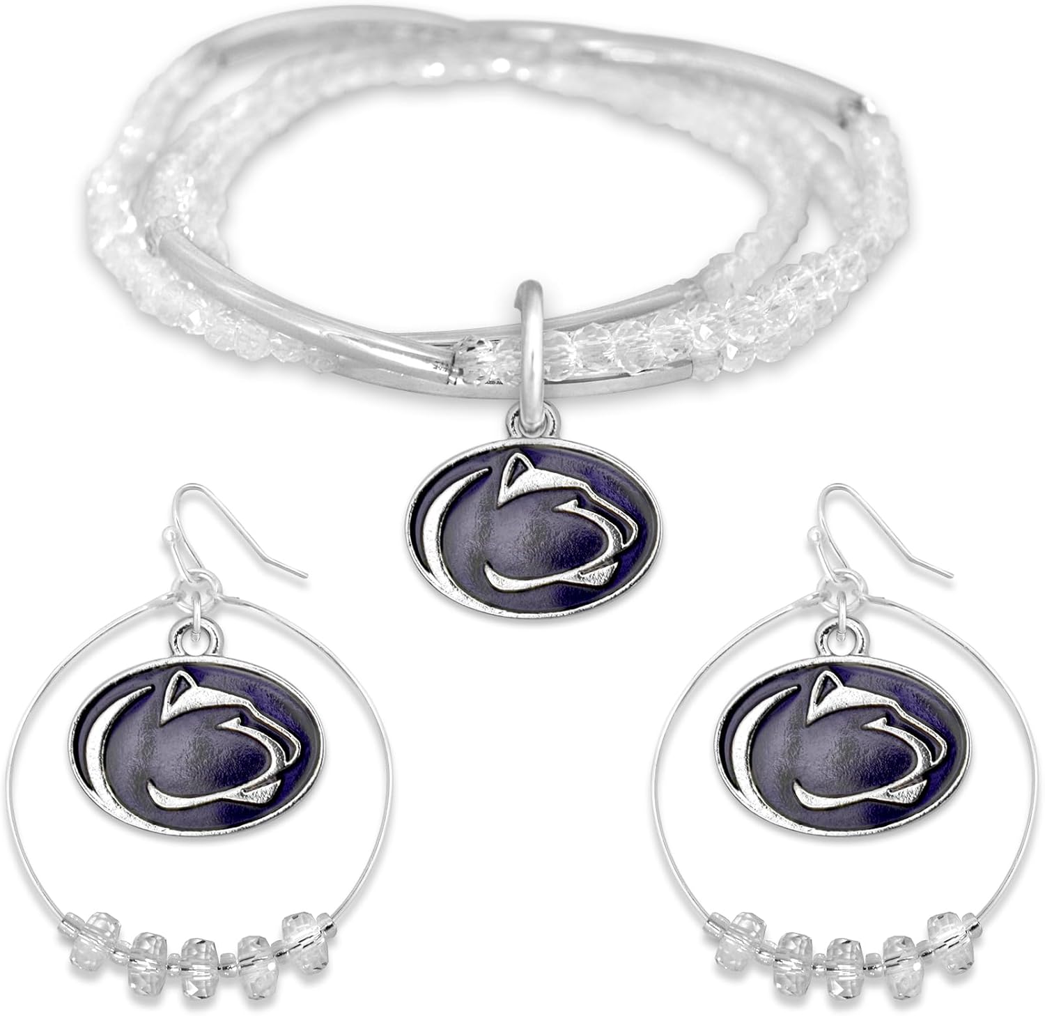 Jewelry Set – Silver Tone Bracelet & Hoop Earrings – Iridescent Team Logo Charms – NCAA Licensed Jewelry Gift Set for Women & Fans – Lightweight & Stylish