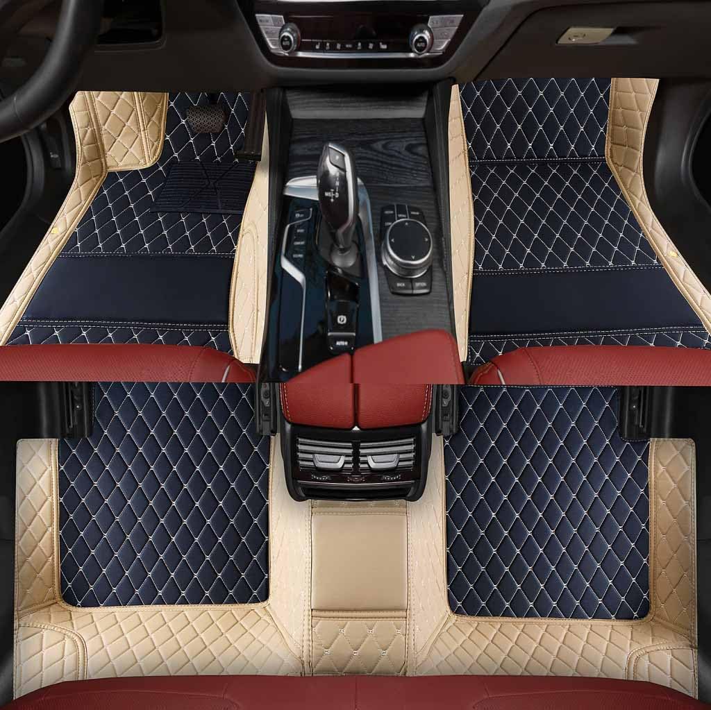 Custom Personalized Floor Mats ，Luxury Full Coverage All Weather Car Floor Mats，Anti-Slip Leather Car Mat Set ，Custom Floor Mat， for 99% of Cars, Trucks & SUV. (Black+Beige)