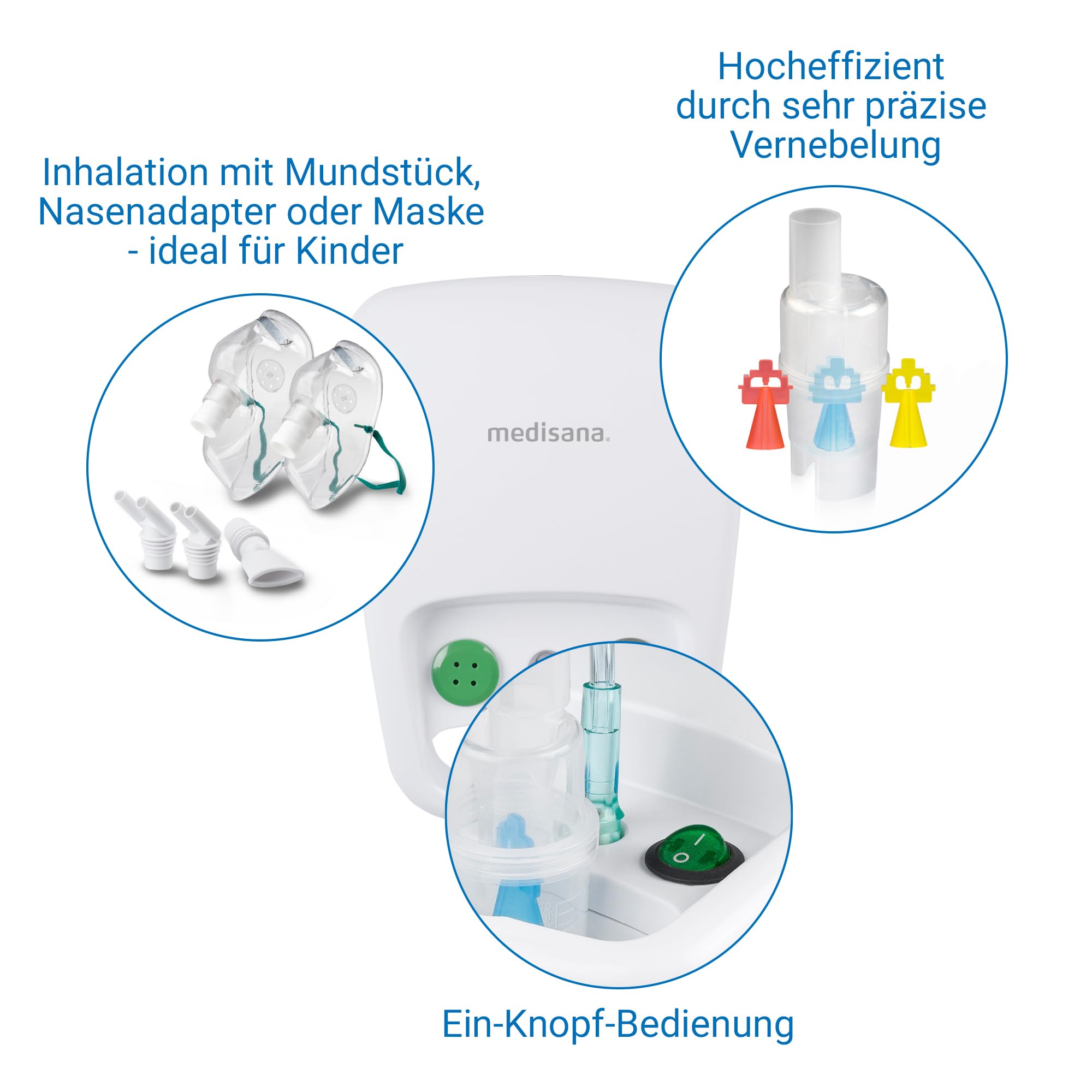 medisana IN 500 Inhalator, Inhalationsgerät mit Mundstück und Maske für Erwachsene und Kinder, Vernebler Inhaliergerät bei Erkältung oder Asthma mit extra viel Zubehör