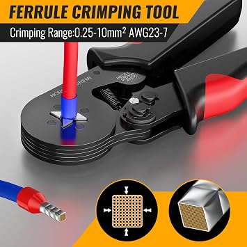 Ferrule Crimping Tool Kit,Wire Ferrule Kit Crimper Connectors,4 corners Self-adjustable AWG23-7 gauge 1800PCS Ferrules Electrical Terminal,Crimpers Tools Pin Terminals Ratchet Pliers for Audio,Car,DIY