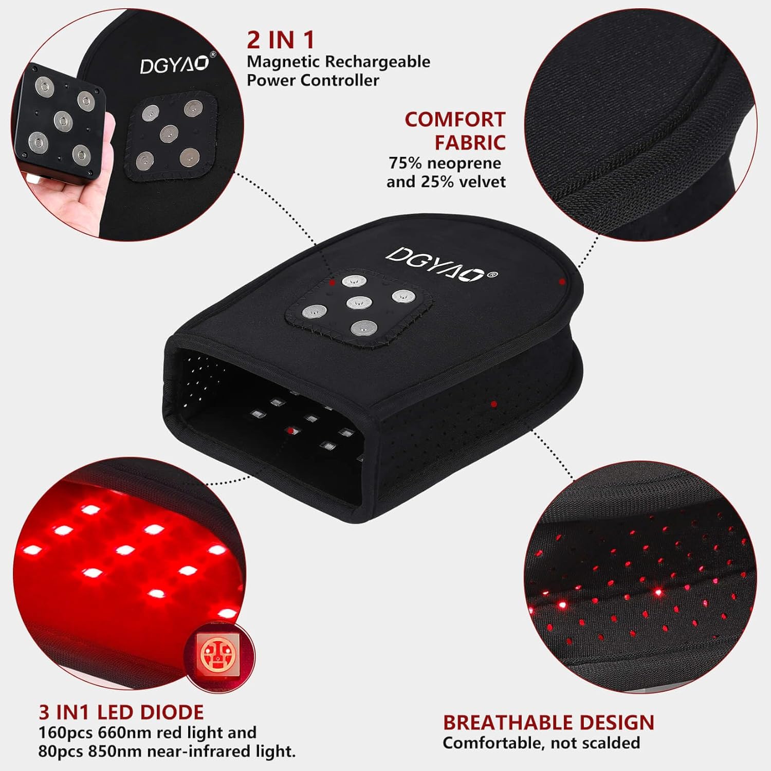 D MAX Cordless Red Light Therapy Hand Glove for Hand Wrist Pain Relief, Near Infrared Therapy with Battery Pulse Therapy