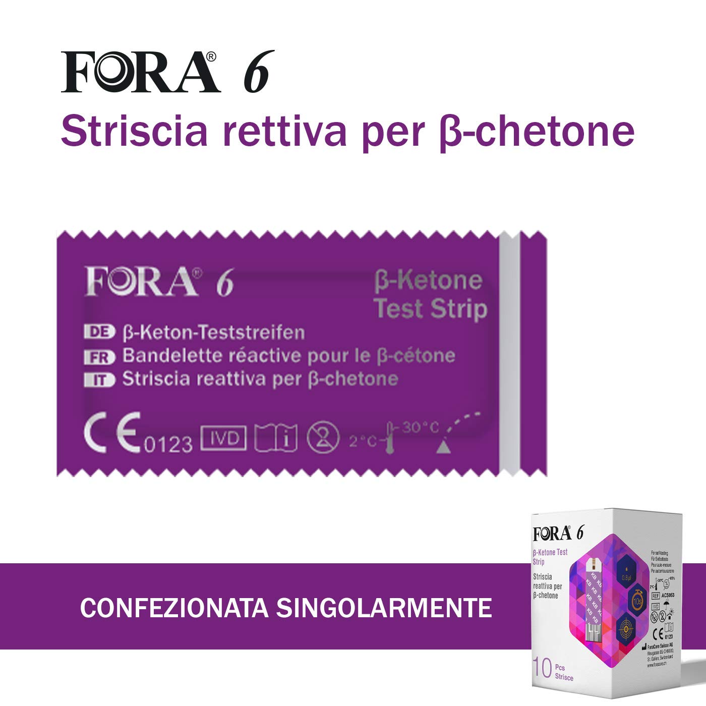 Strisce Reattive per Chetoni FORA6 - Box 10 strisce in foilpack