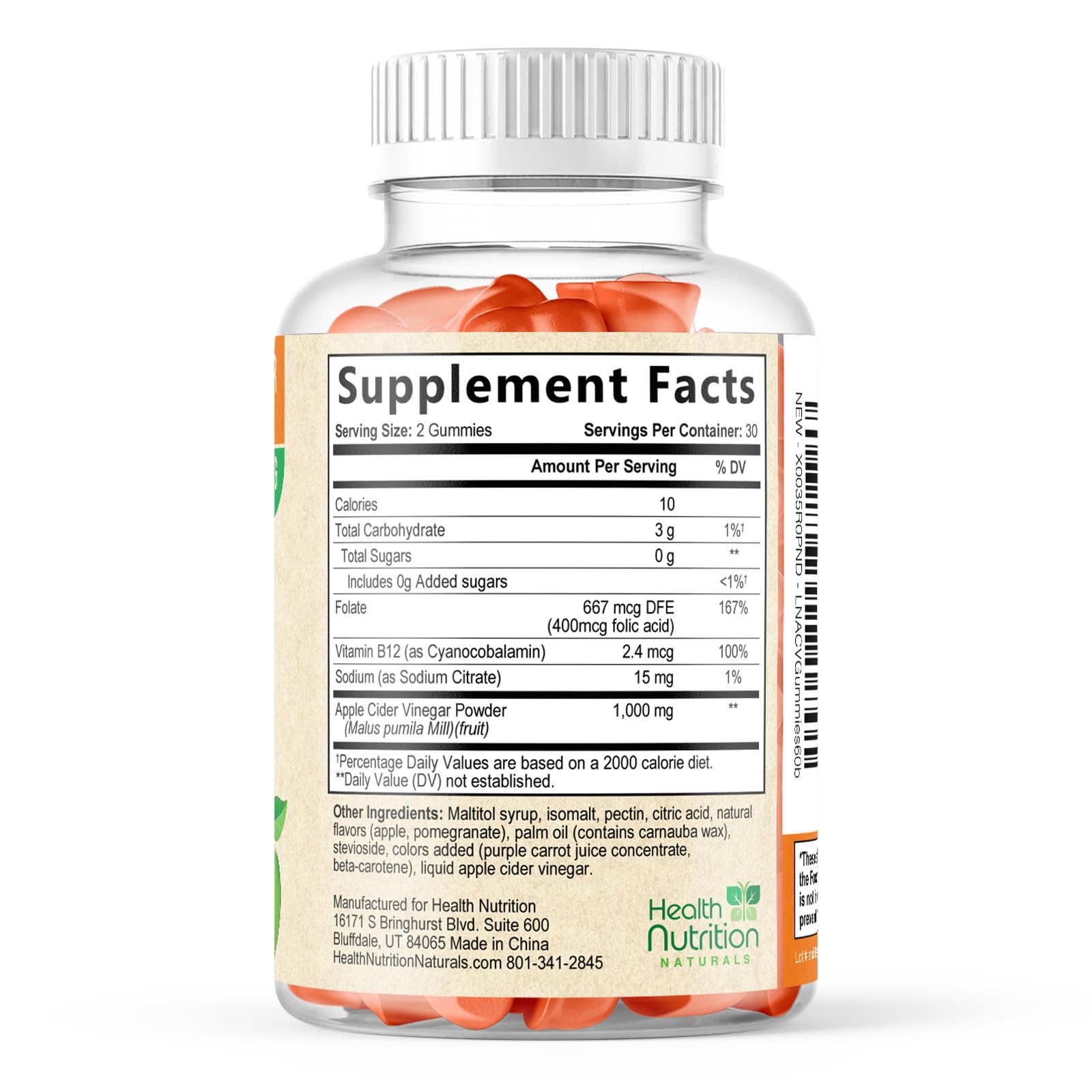 Apple Cider Vinegar Gummies 1000mg - Sugar Free - Max Strength ACV Gummy Vitamins with High Potency B12 & The Mother - Metabolism & Energy Support - Vegan Apple Cider Gummy Supplement - 60 Gummies — Amazon image 9