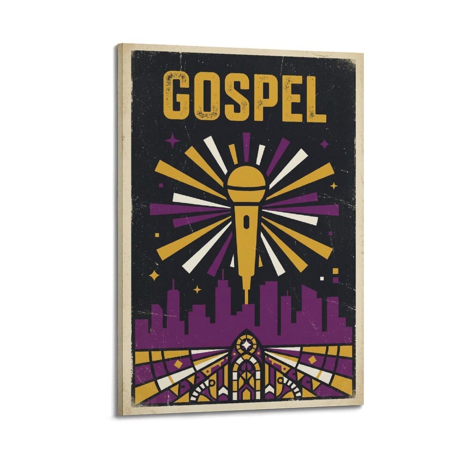 XKUGA Retro Christian Urban Gospel Skyline & Microphone Poster Modern Decorative Canvas Prints - Ideal Wall Art for Family, Man Cave, Game Room, Boys & Girls Bedroom 20x30inch(50x75cm)