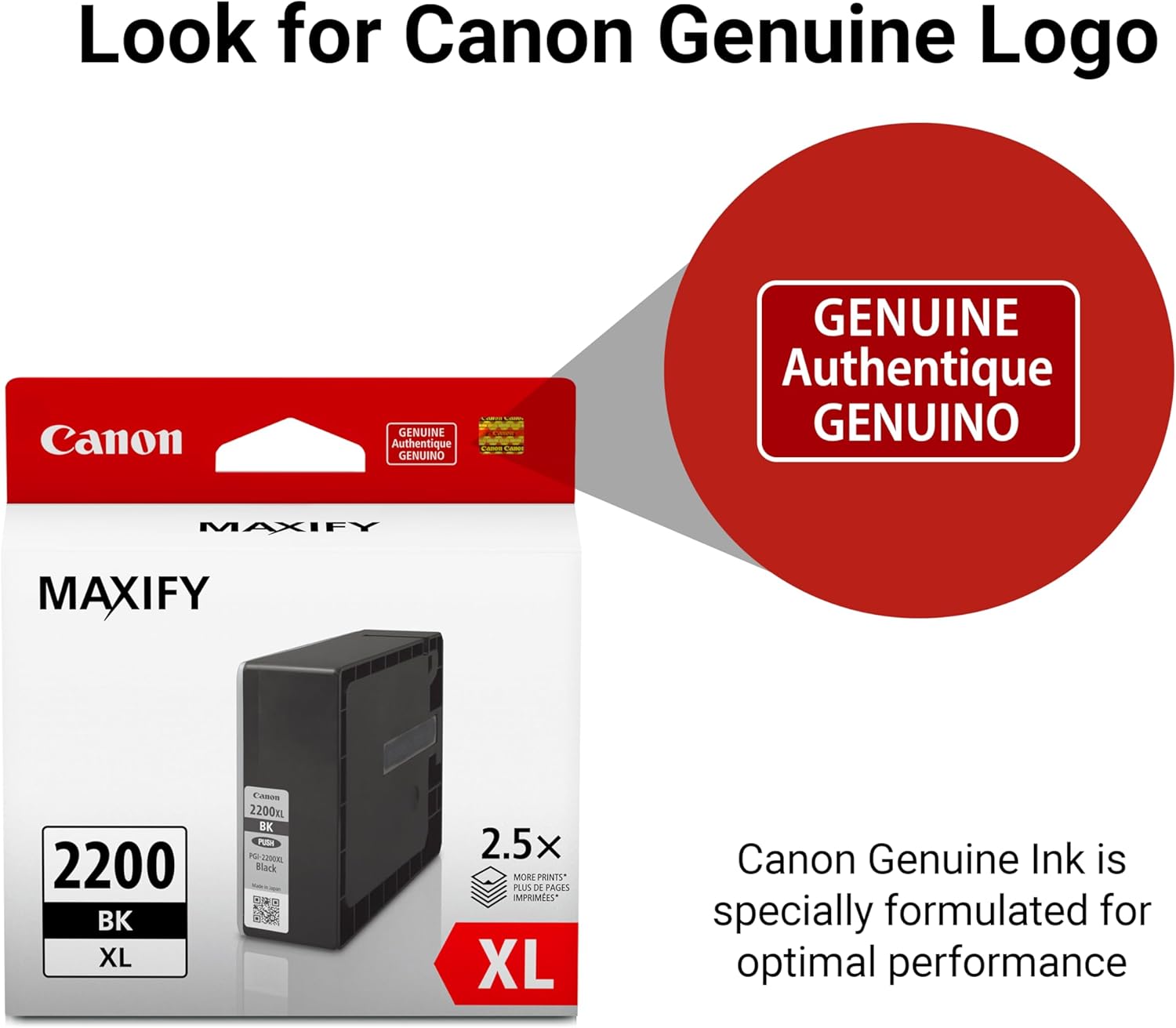 Canon PGI-2200XL Genuine Pigment Black Ink Tank, Compatible with IB4120, MB5420, MB5120, IB4020, MB5020, and MB5320 (Optional) Printers